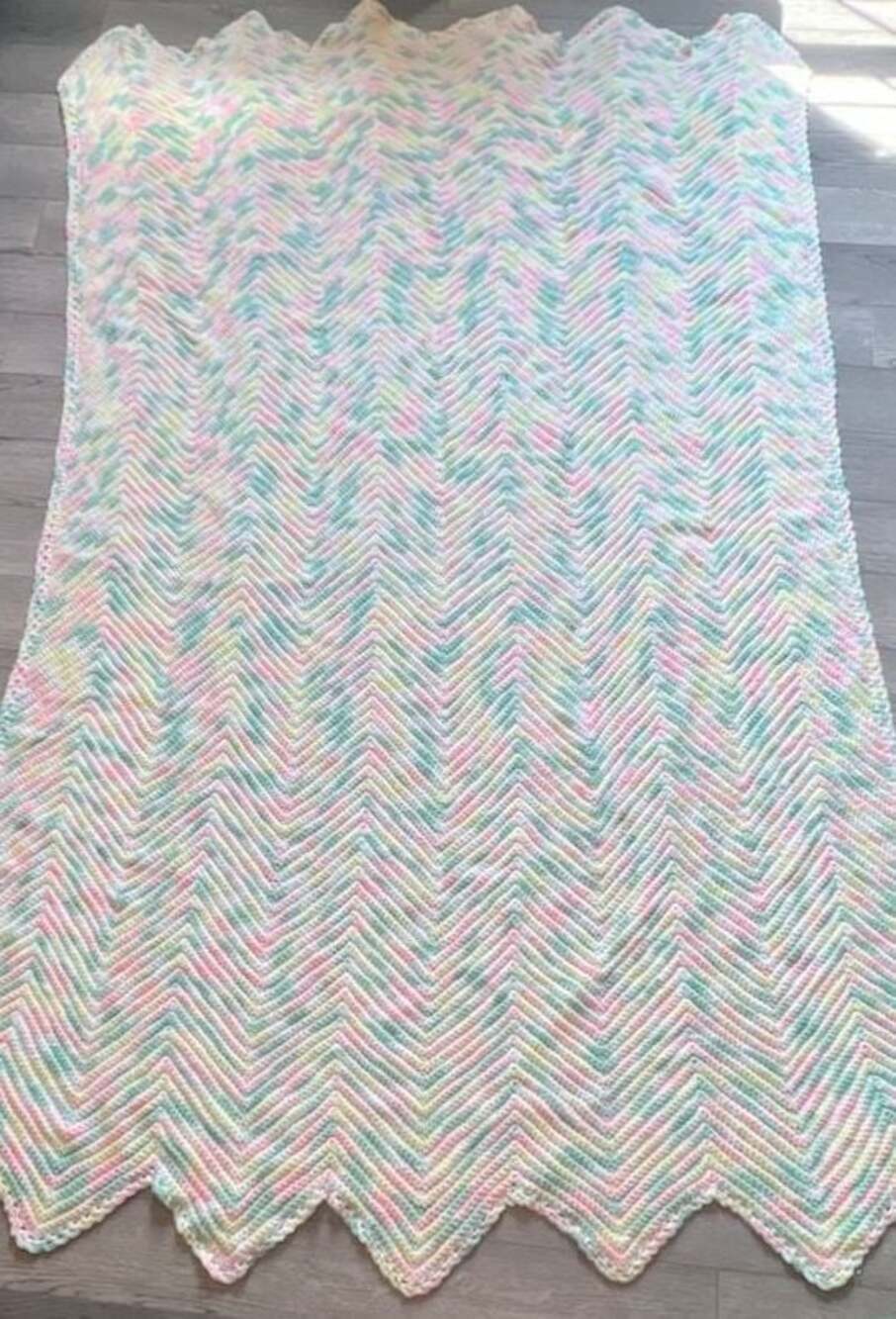 Vintage Handmade Pastel Chevron Crocheted Blanket/throw